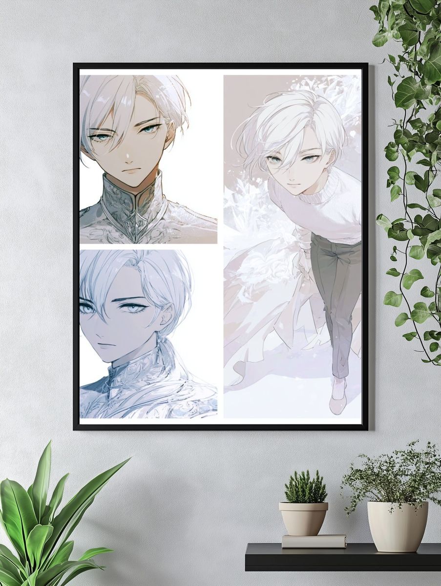 White-Haired Anime Portrait Poster. — room view 4