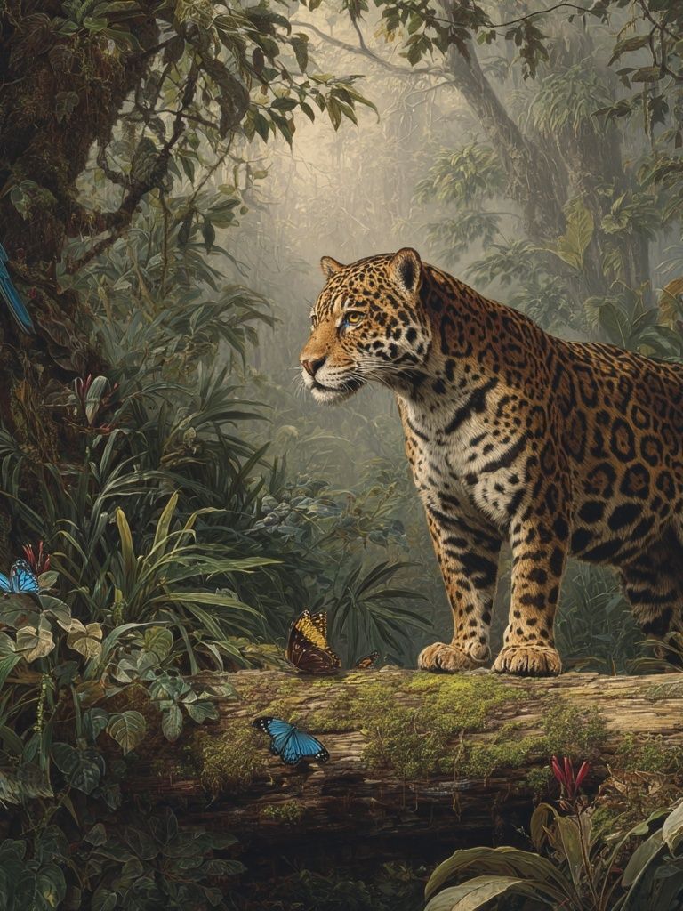 Jaguar in Jungle Illustration Poster. poster — animals art