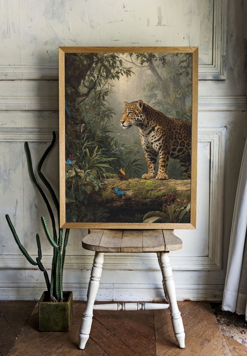 Jaguar in Jungle Illustration Poster. — room view 1