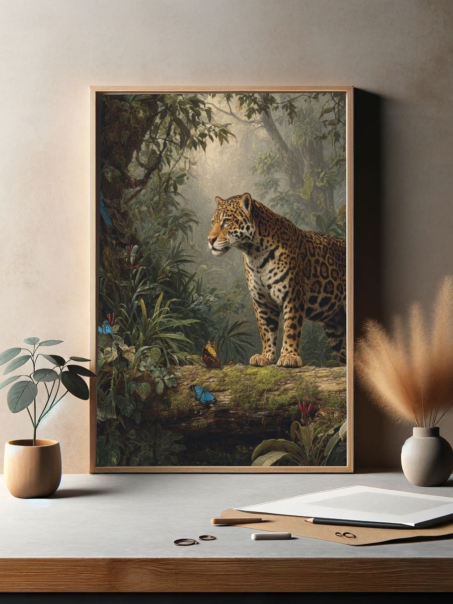 Jaguar in Jungle Illustration Poster. — room view 2