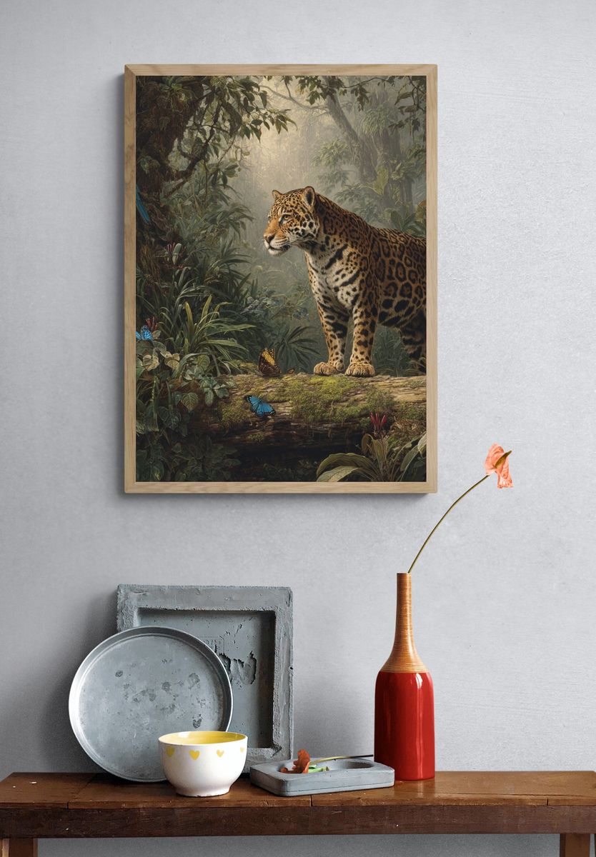 Jaguar in Jungle Illustration Poster. — room view 3