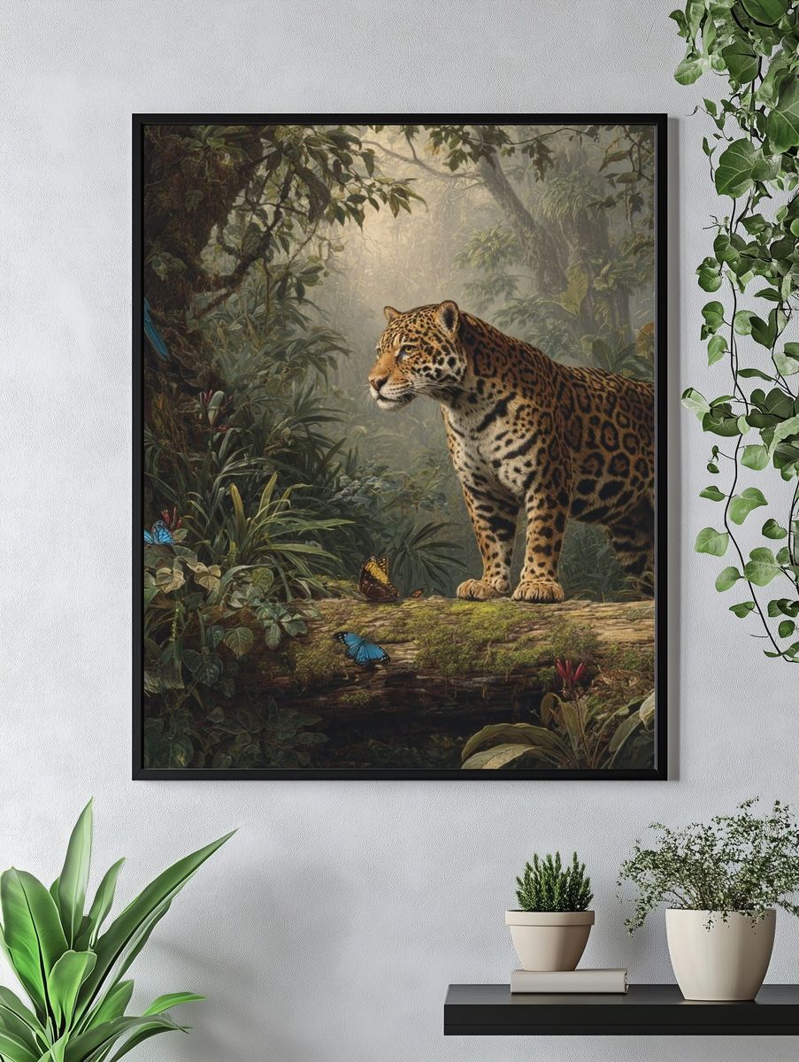 Jaguar in Jungle Illustration Poster. — room view 4