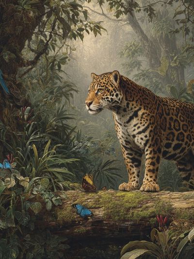 Jaguar in Jungle Illustration Poster. poster print