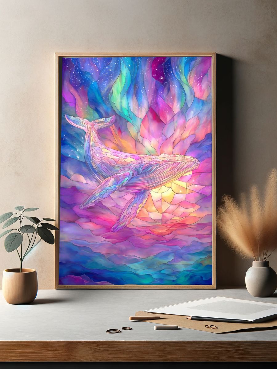 Stained Glass Whale Poster. — room view 2