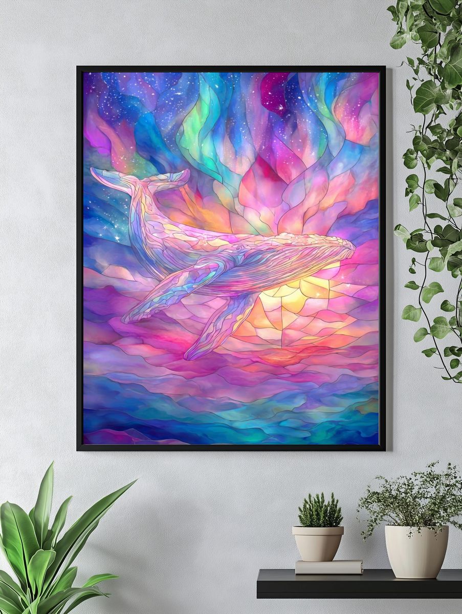 Stained Glass Whale Poster. — room view 4