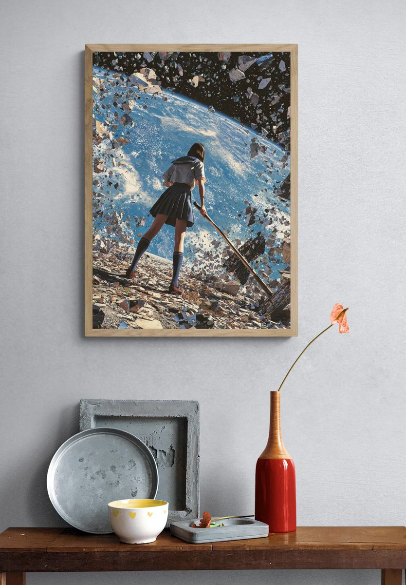 Girl at the Edge of Earth Sci-Fi Print. — room view 3