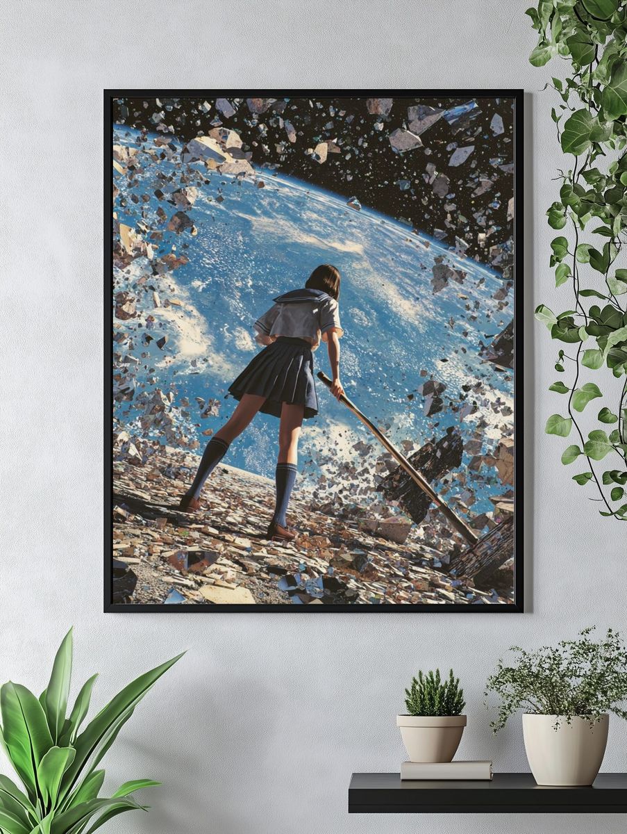 Girl at the Edge of Earth Sci-Fi Print. — room view 4