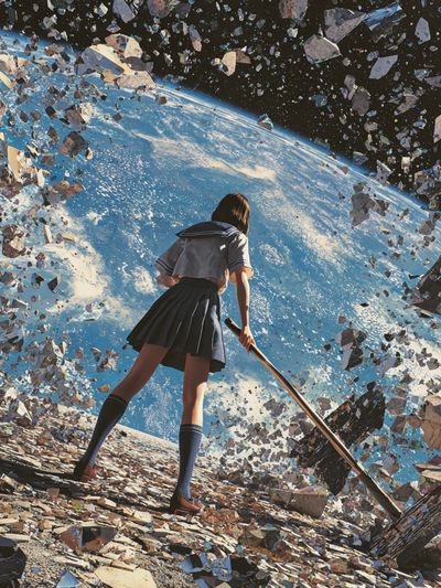 Girl at the Edge of Earth Sci-Fi Print.