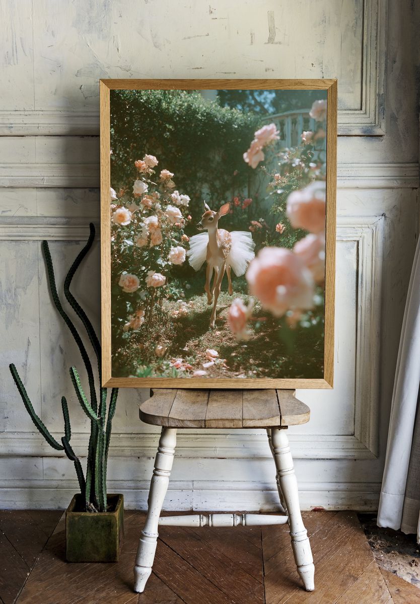Ballet Deer Garden Print. room preview