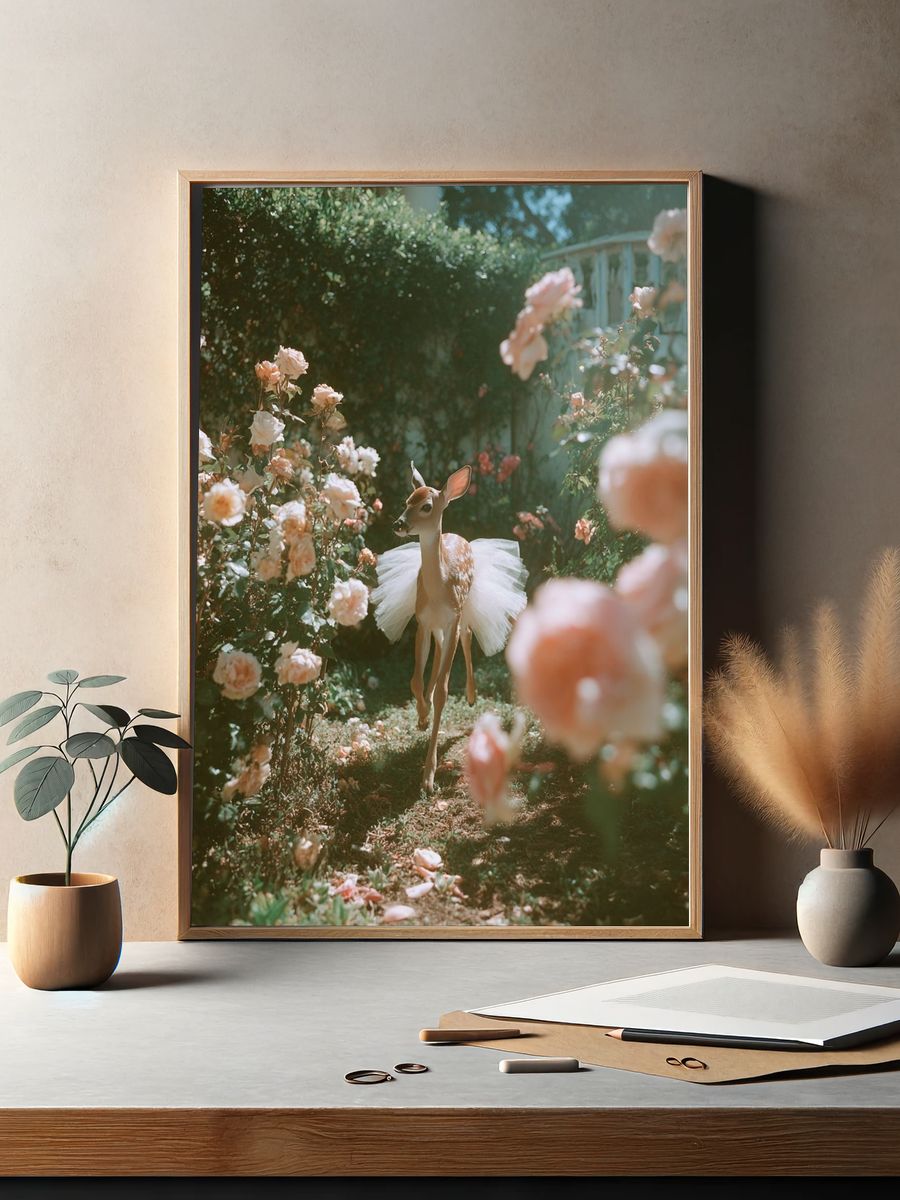 Ballet Deer Garden Print. — room view 2