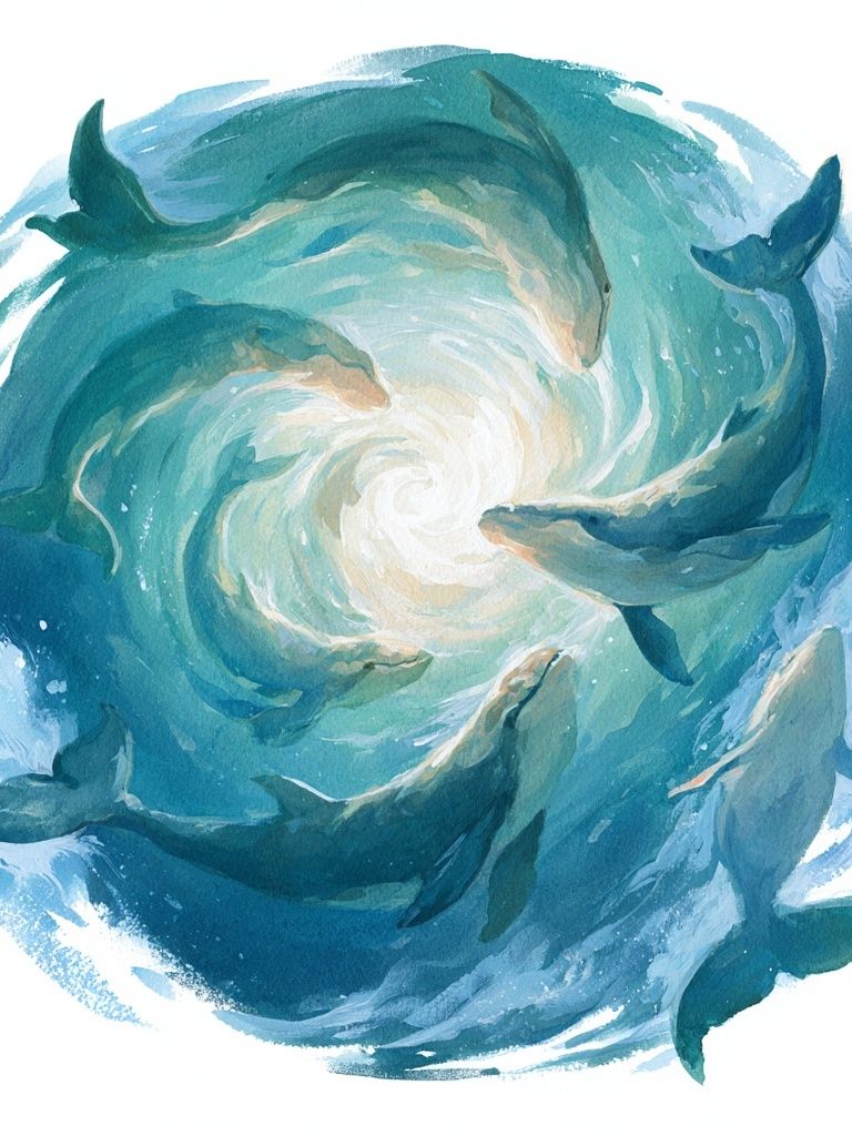 Dolphin Spiral Watercolor Poster. poster detail