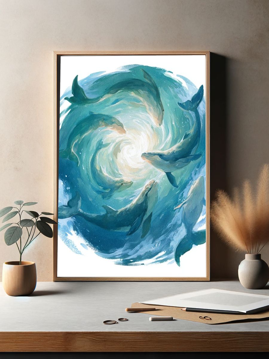 Dolphin Spiral Watercolor Poster. — room view 2