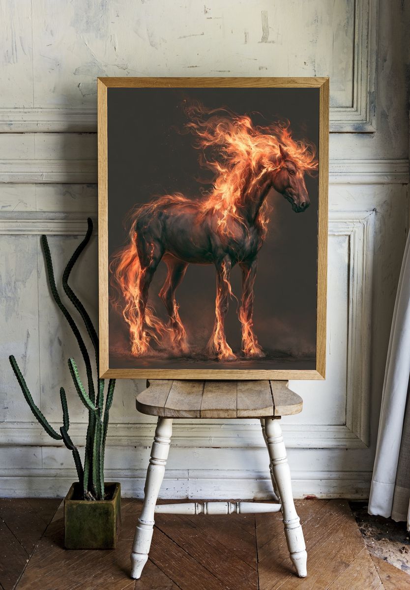 Flaming Horse Digital Art Poster. room preview