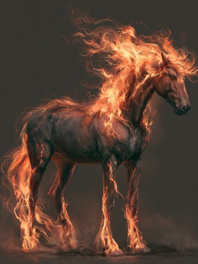 Flaming Horse Digital Art Poster.