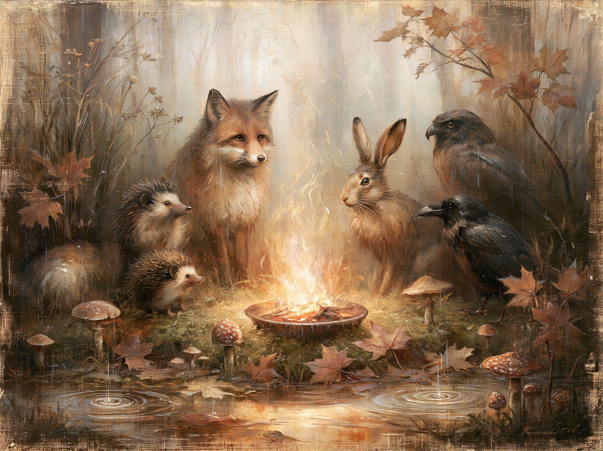 Forest Animals Campfire Print. poster detail
