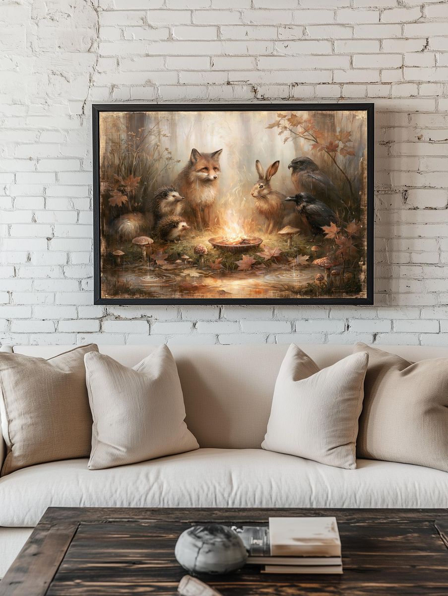 Forest Animals Campfire Print. room preview