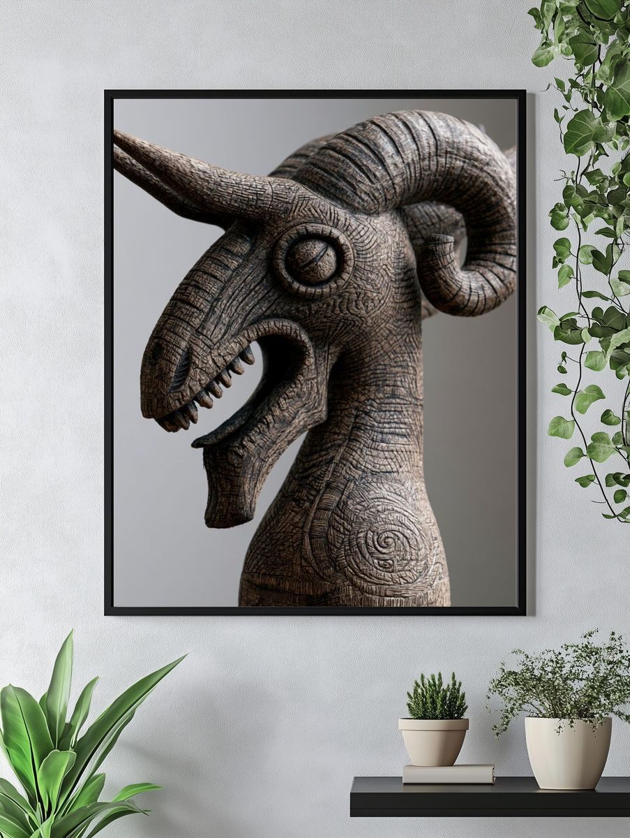 Carved Bull Head Sculpture Print. — room view 4