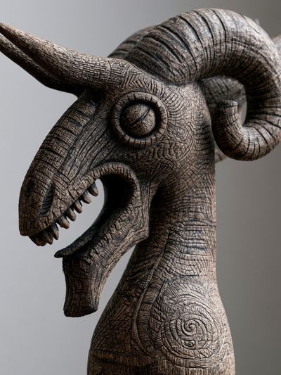 Carved Bull Head Sculpture Print. poster