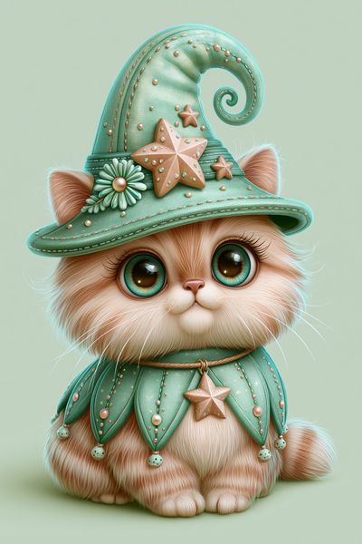 Whimsical Cat in Mint Hat Poster.