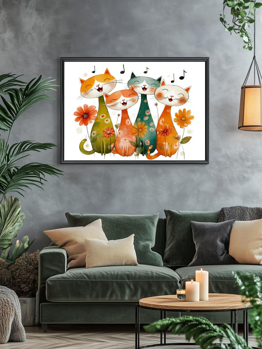 Happy Cats Watercolor Print. — room view 4