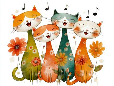 Happy Cats Watercolor Print. poster print