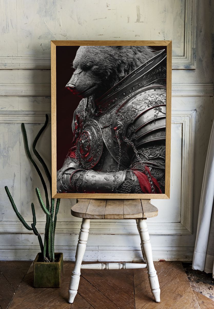 Armored Bear Fantasy Print. room preview
