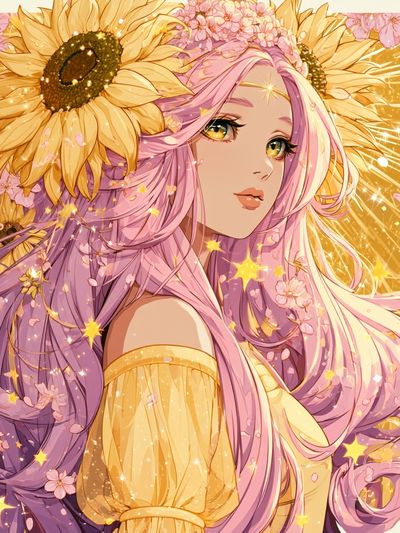 Sunflower Anime Girl Print.