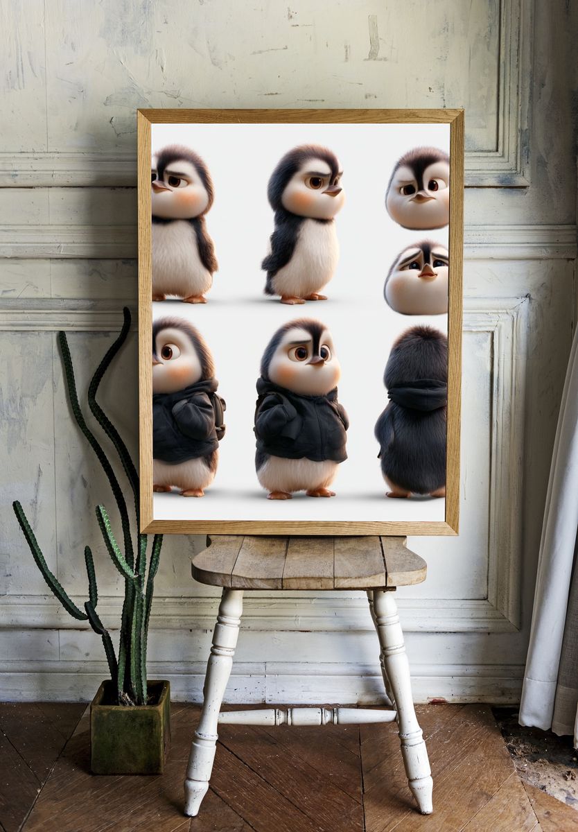 Cute Penguin Character Study Poster. room preview