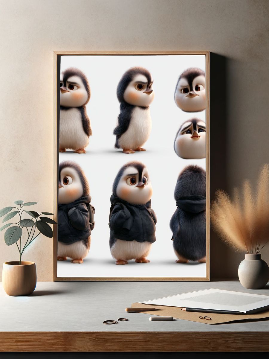 Cute Penguin Character Study Poster. — room view 2