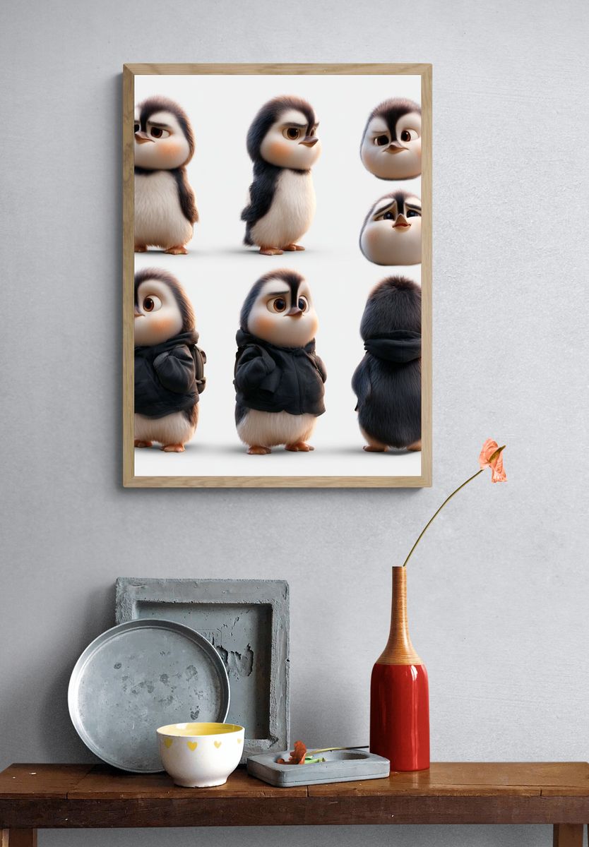 Cute Penguin Character Study Poster. — room view 3