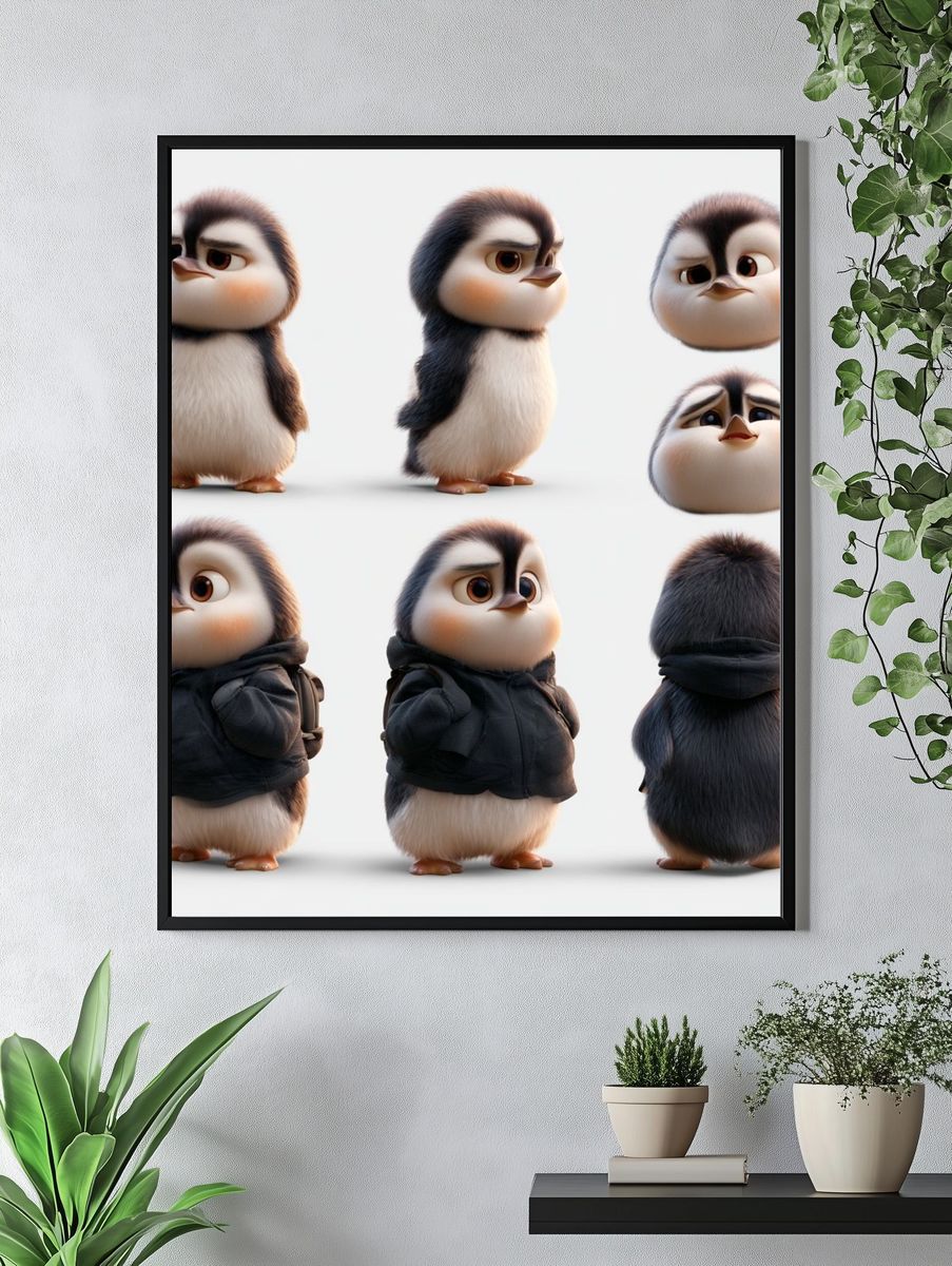 Cute Penguin Character Study Poster. — room view 4