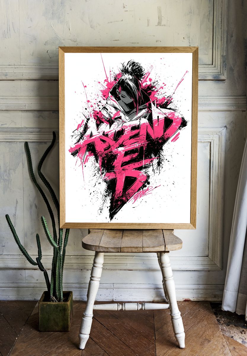 Anime Rebel Girl Digital Art Poster. room preview
