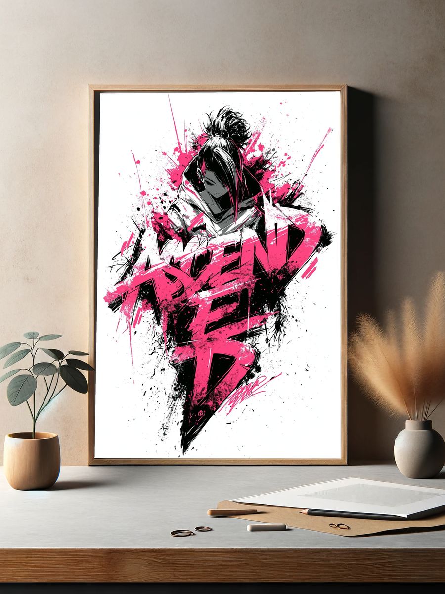 Anime Rebel Girl Digital Art Poster. — room view 2