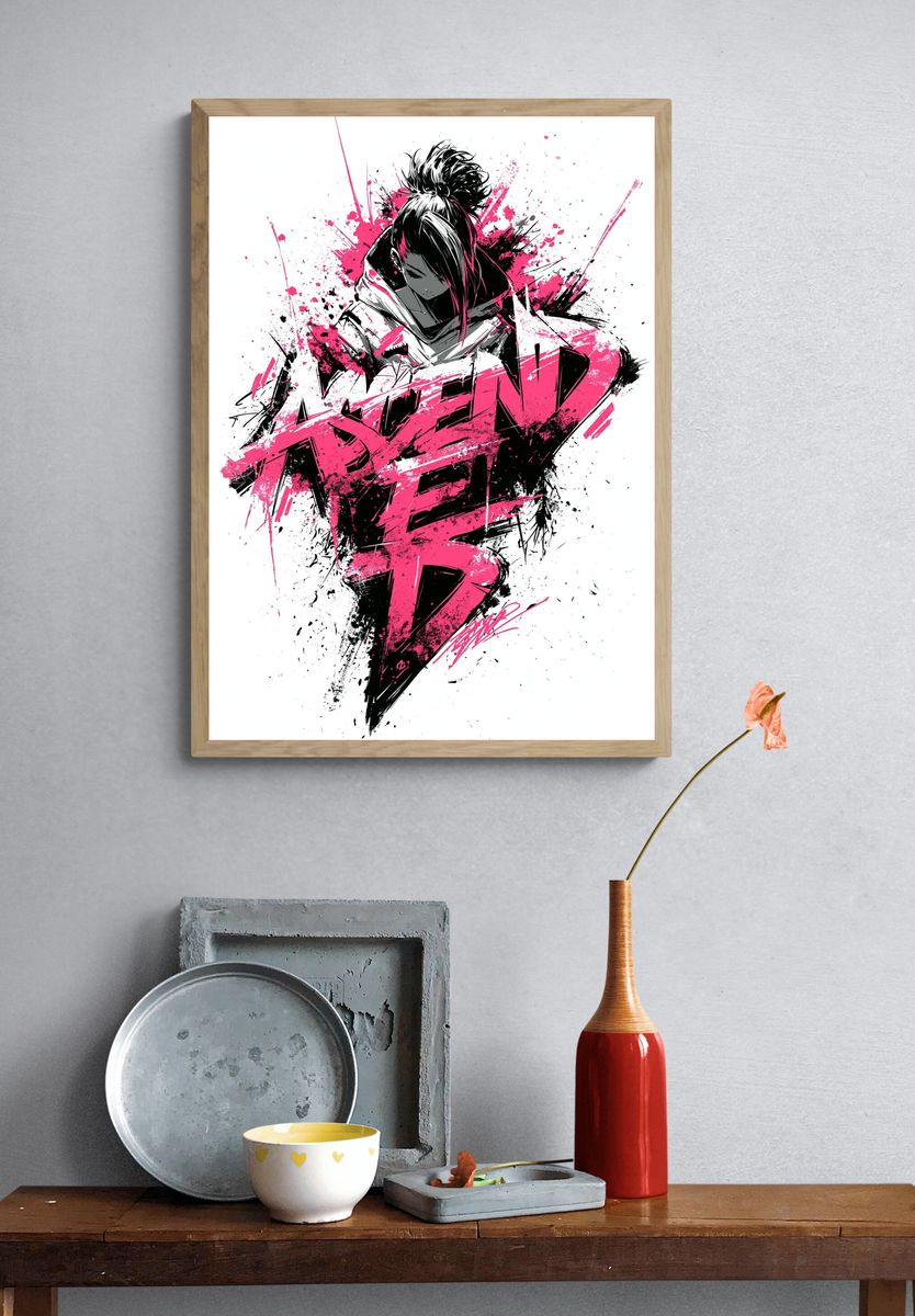 Anime Rebel Girl Digital Art Poster. — room view 3