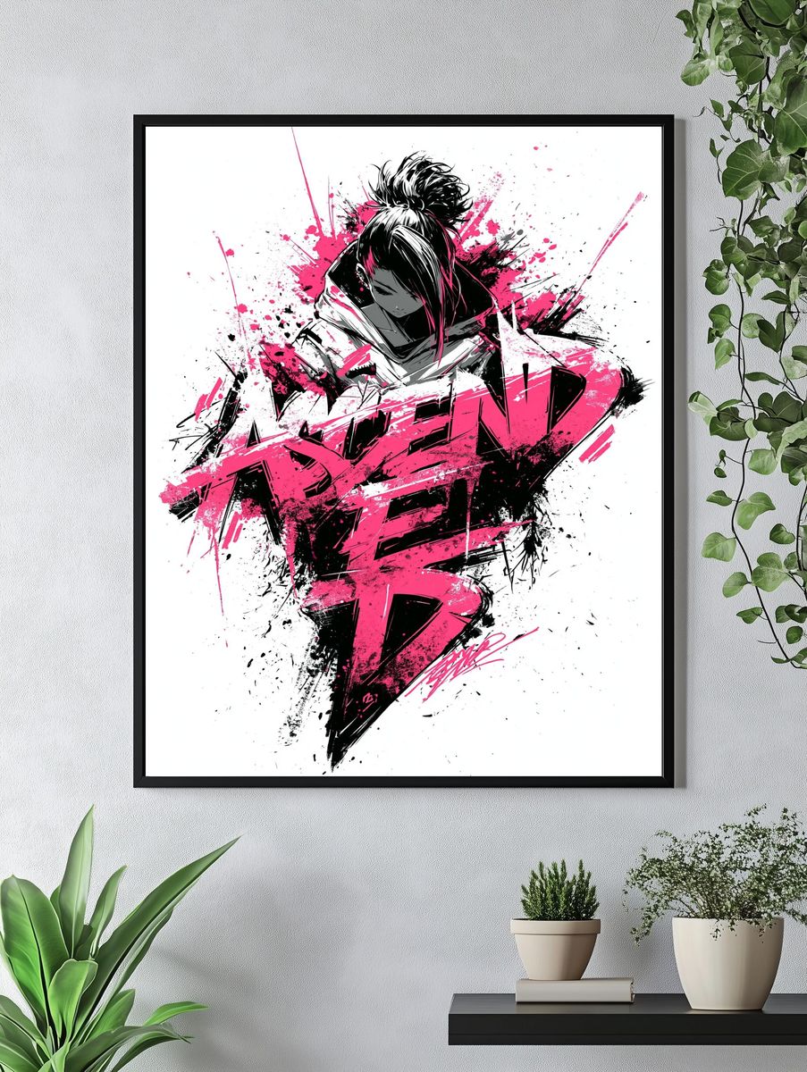 Anime Rebel Girl Digital Art Poster. — room view 4