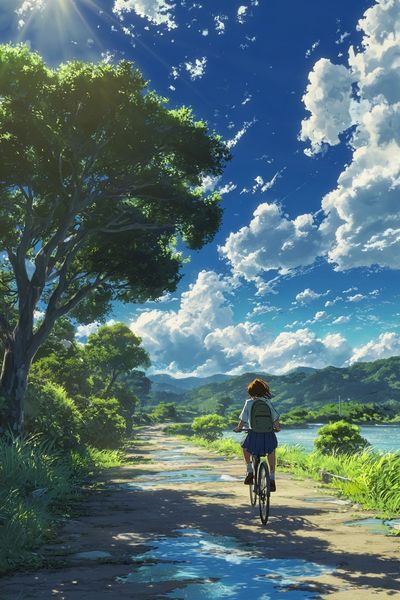 Cycling Under Summer Sky Poster. poster