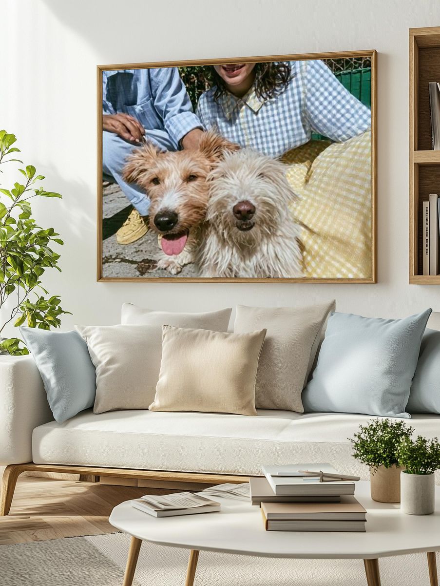 Playful Dogs Portrait Poster. — room view 2