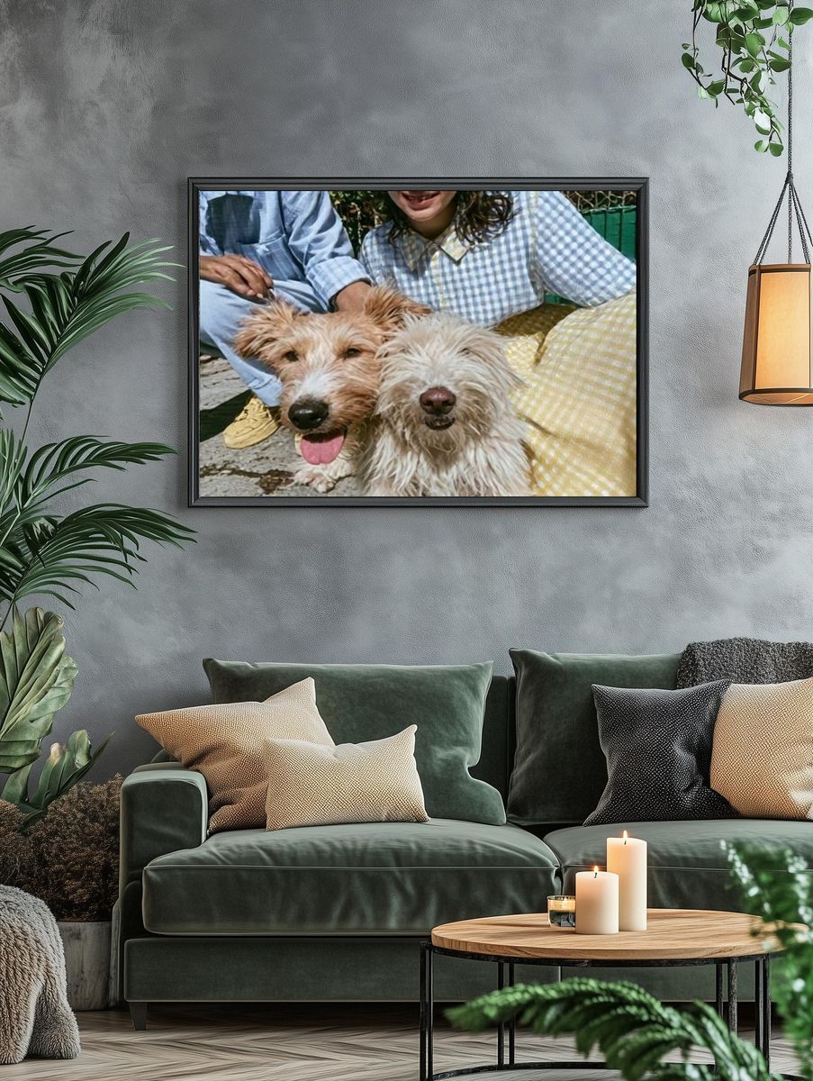 Playful Dogs Portrait Poster. — room view 4