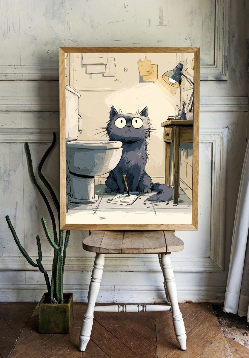 Cat in Bathroom Illustration Poster. room preview
