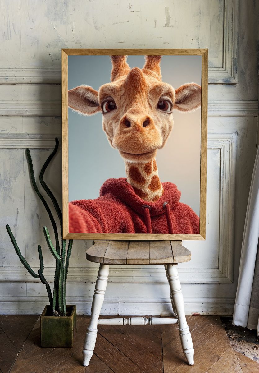 Giraffe Selfie Illustration Poster. room preview
