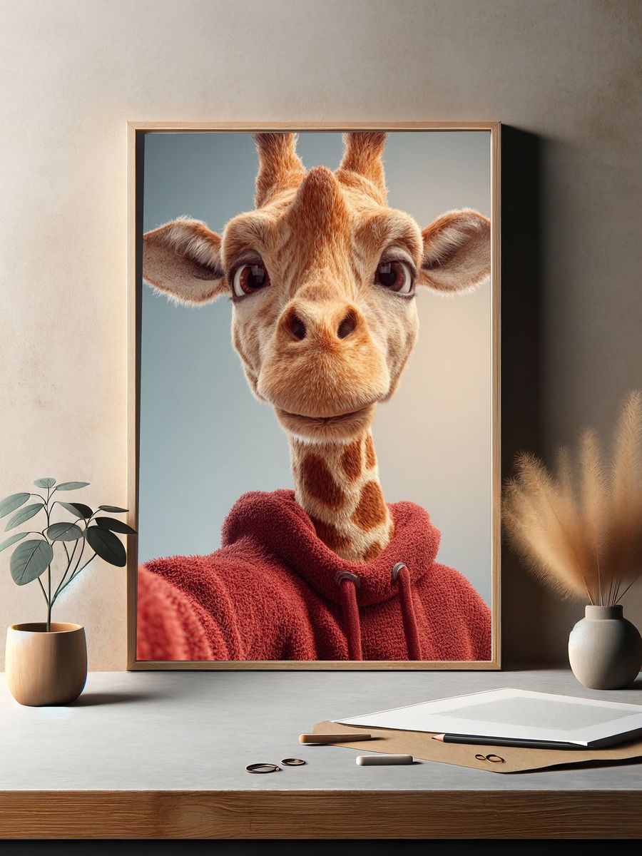 Giraffe Selfie Illustration Poster. — room view 2