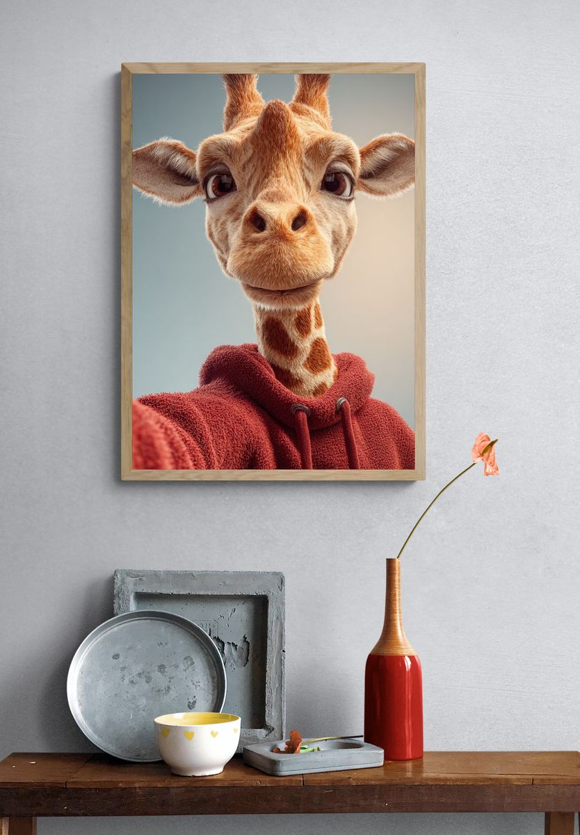 Giraffe Selfie Illustration Poster. — room view 3
