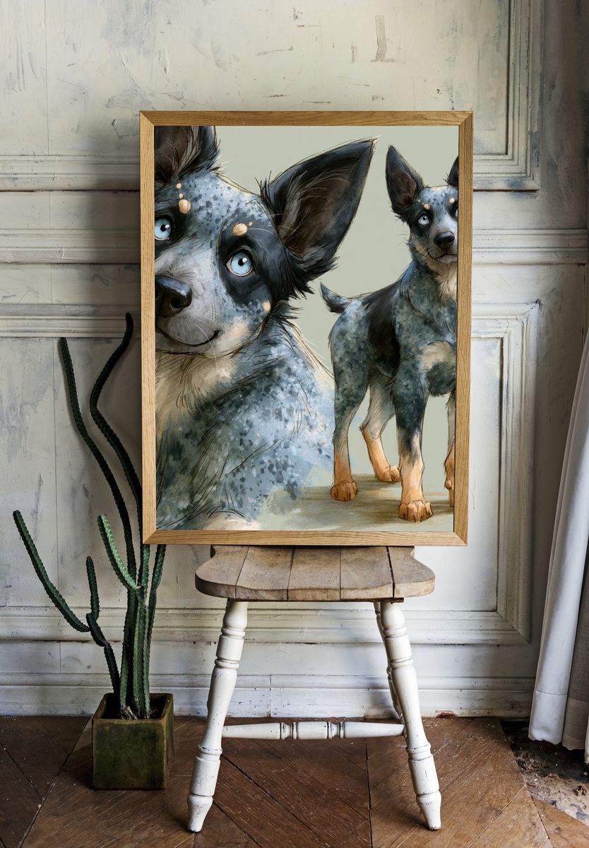Blue Heeler Watercolor Poster. room preview