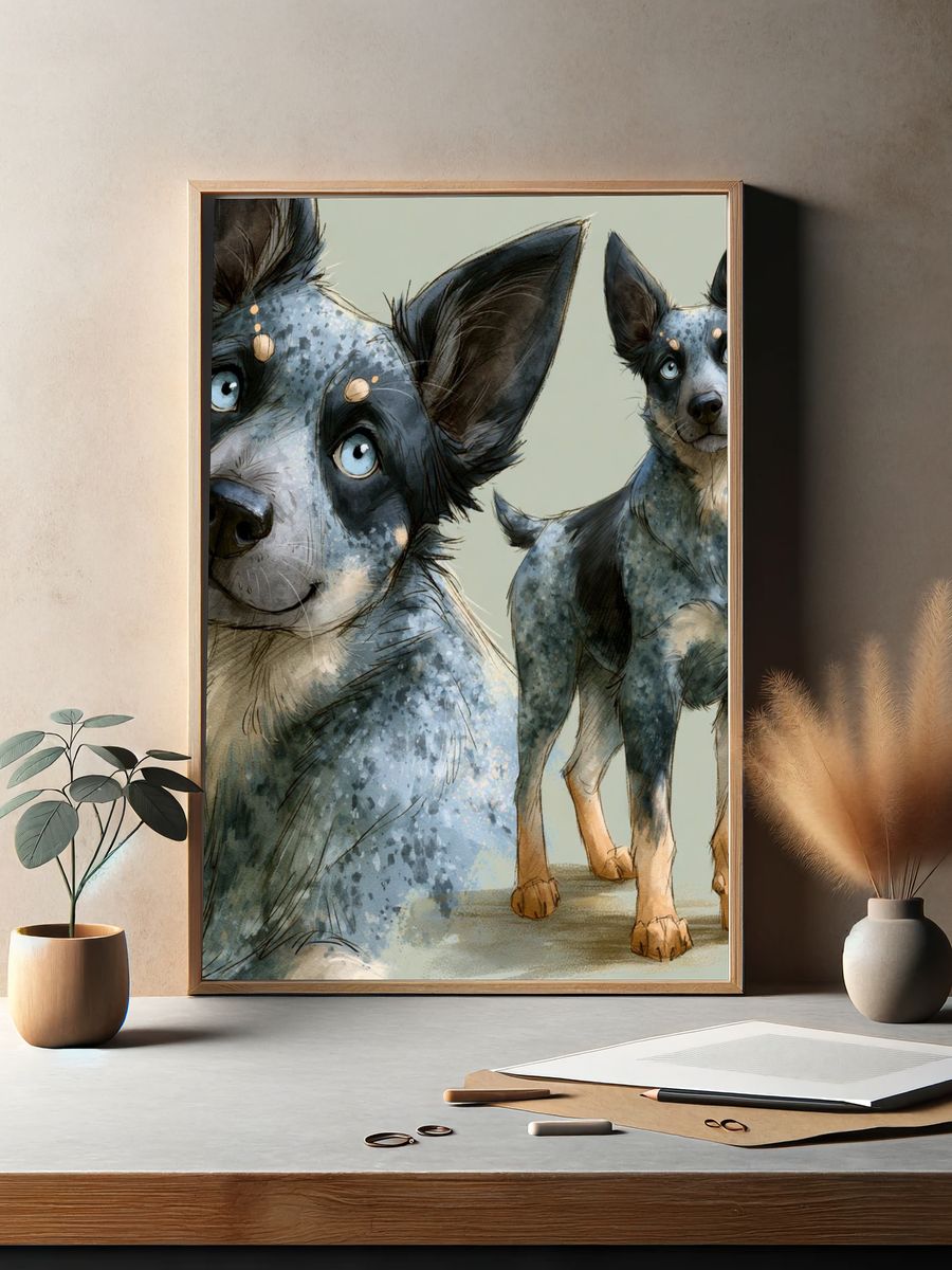 Blue Heeler Watercolor Poster. — room view 2