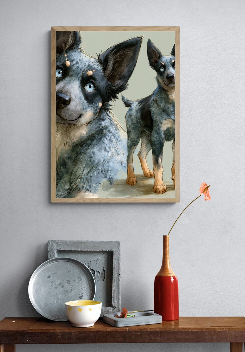 Blue Heeler Watercolor Poster. — room view 3