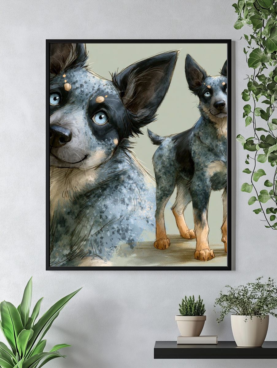 Blue Heeler Watercolor Poster. — room view 4
