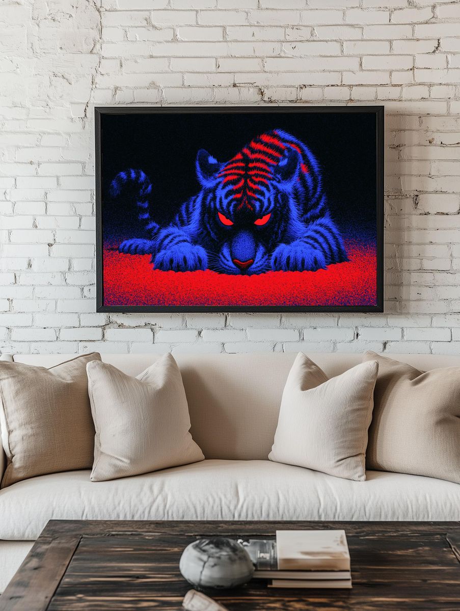 Neon Tiger Stare Poster. — room view 1