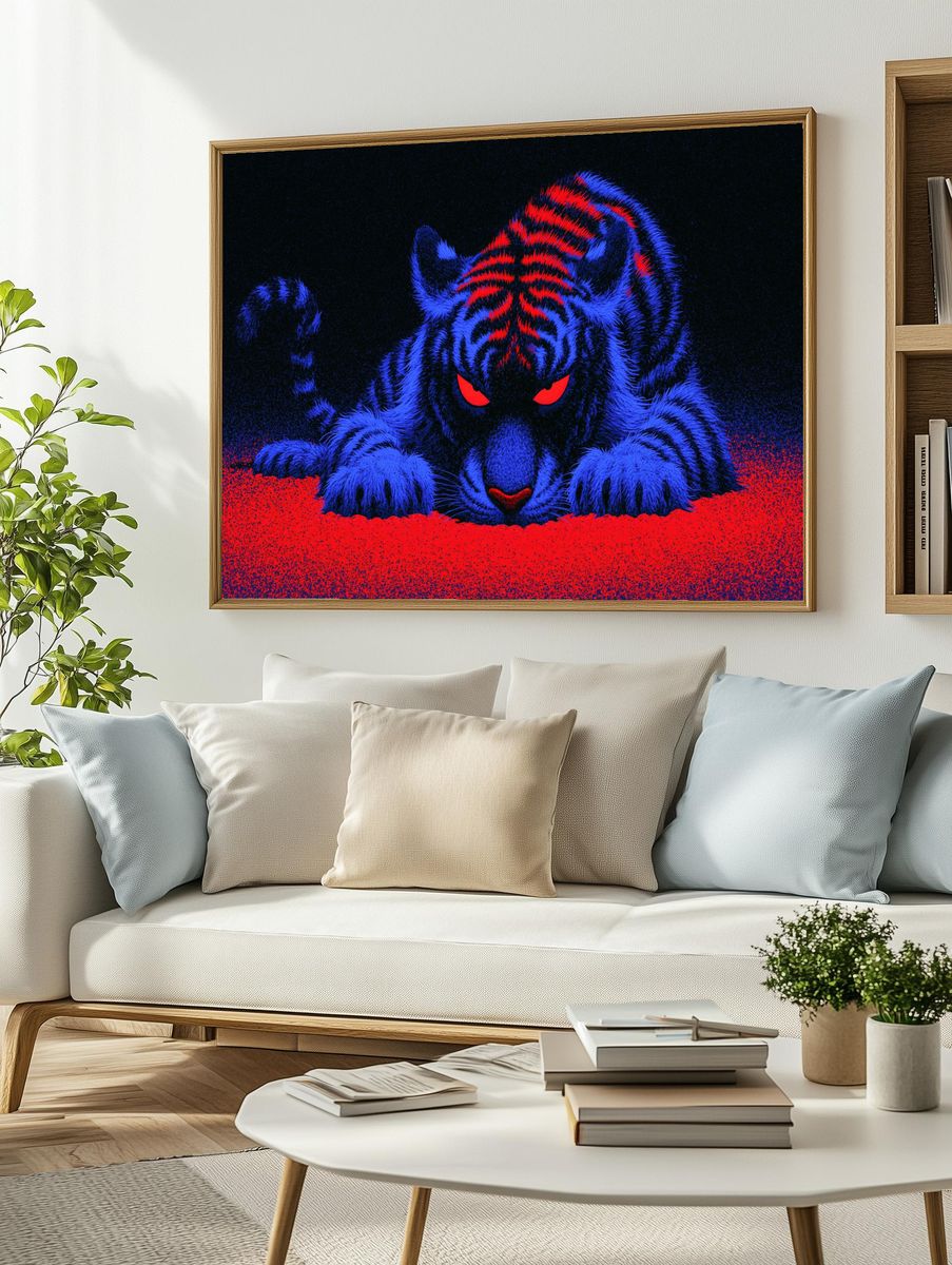 Neon Tiger Stare Poster. — room view 2