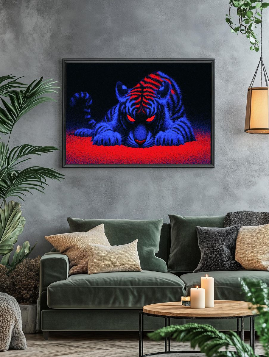 Neon Tiger Stare Poster. — room view 4