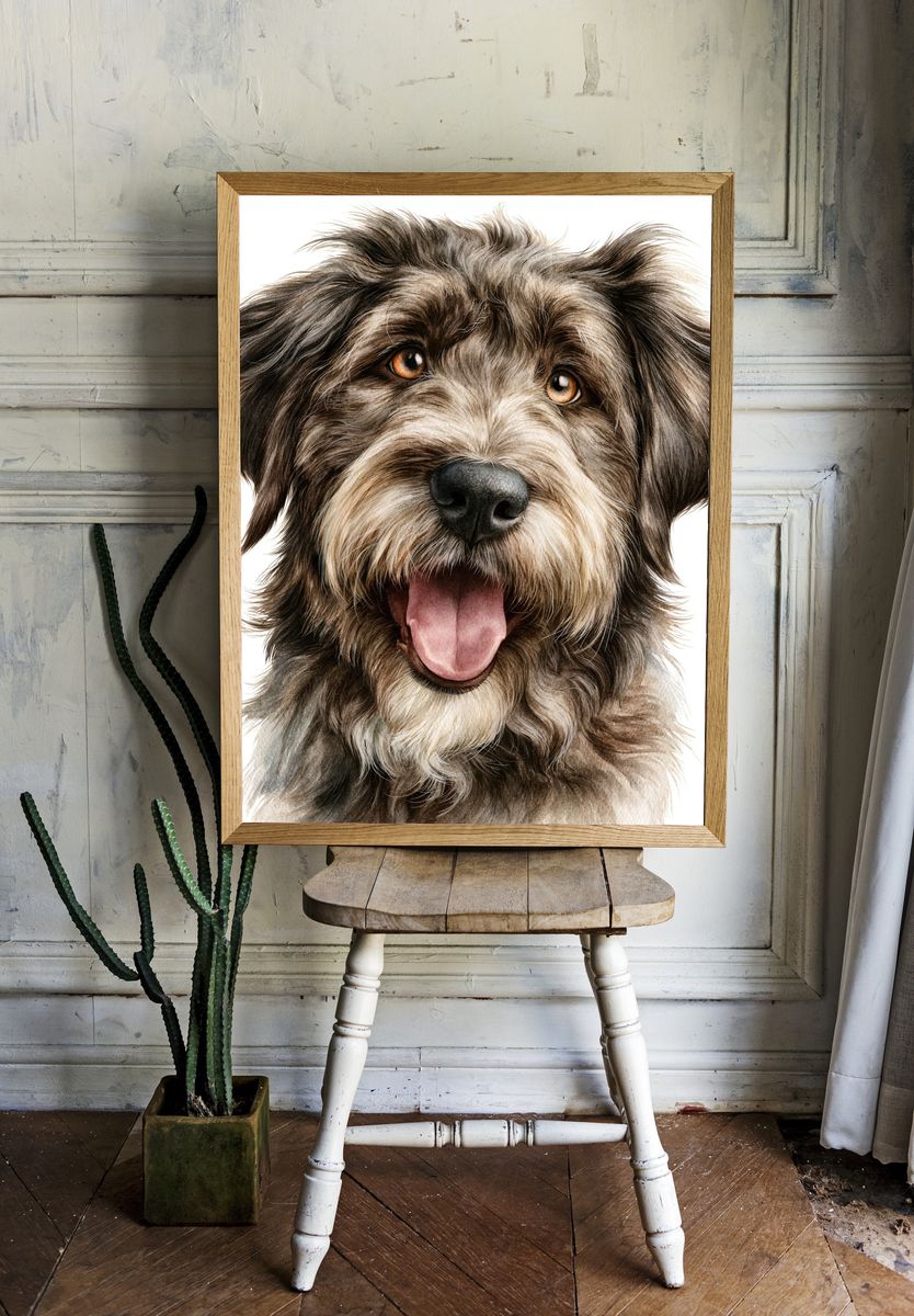 Happy Schnauzer Portrait Print. room preview